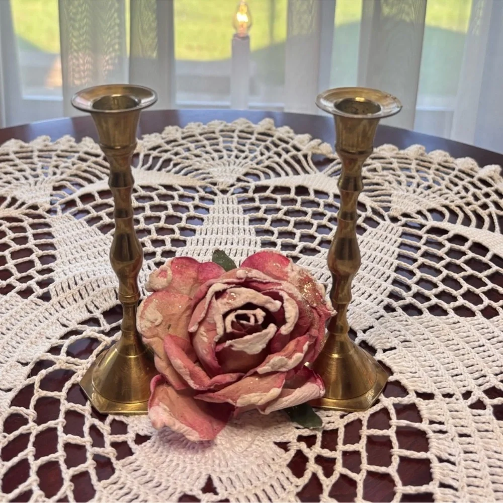 Brass Candle Holders Elegant Gold Vintage MCM Antique Boho Cottage Home Decor